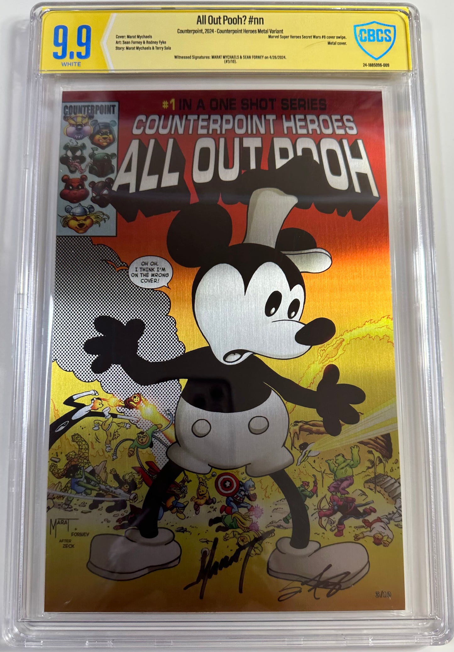 All Out Pooh Steamboat Willie Secret Wars 8 Metal 2x Signed 9.9