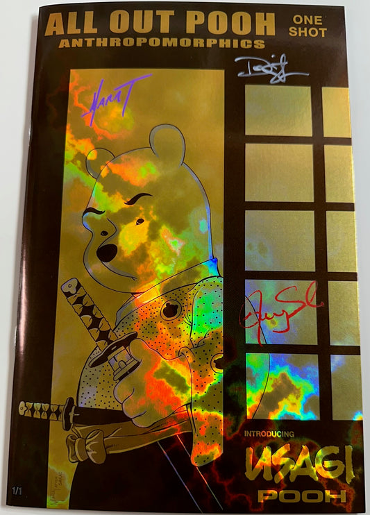 All Out Pooh Usagi Pooh Gold Magma 1/1 Triple Signed